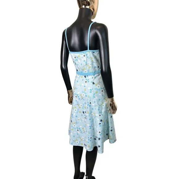 Ann Taylor Loft Floral-Print Spaghetti Strap Dress Size 8 Blue & White Linen Mix - Picture 4 of 11